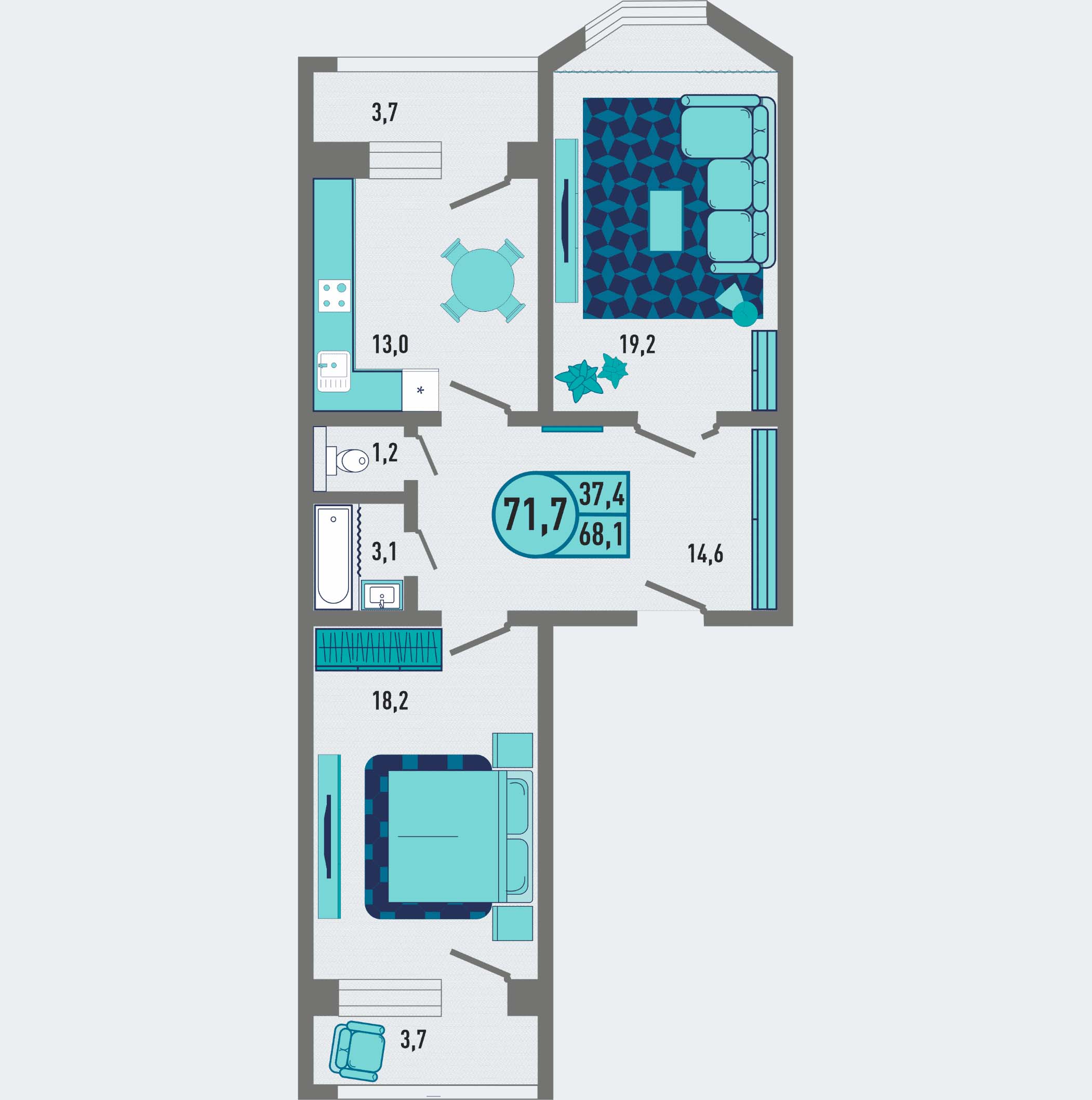 2 комнатная квартира с готовой отделкой ЖК Геометрия